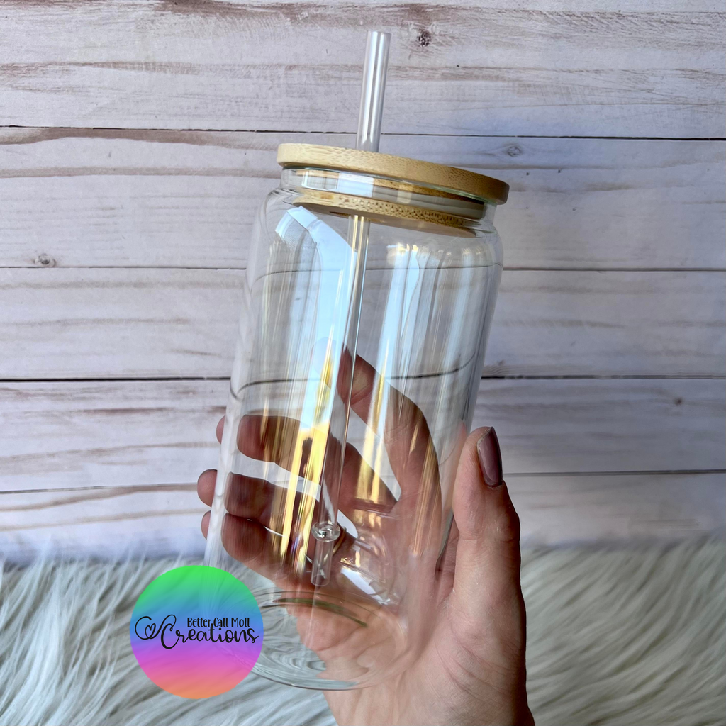 16oz Sublimation Blank Glass Tumbler with Bamboo Lid and Straw – Grateful  Glitters